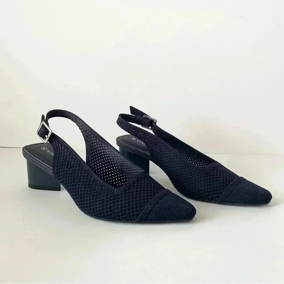 Vivaia Leah Pro Navy Blue Knit Slingback Pointy Toe Pumps 37 - Picture 11 of 15